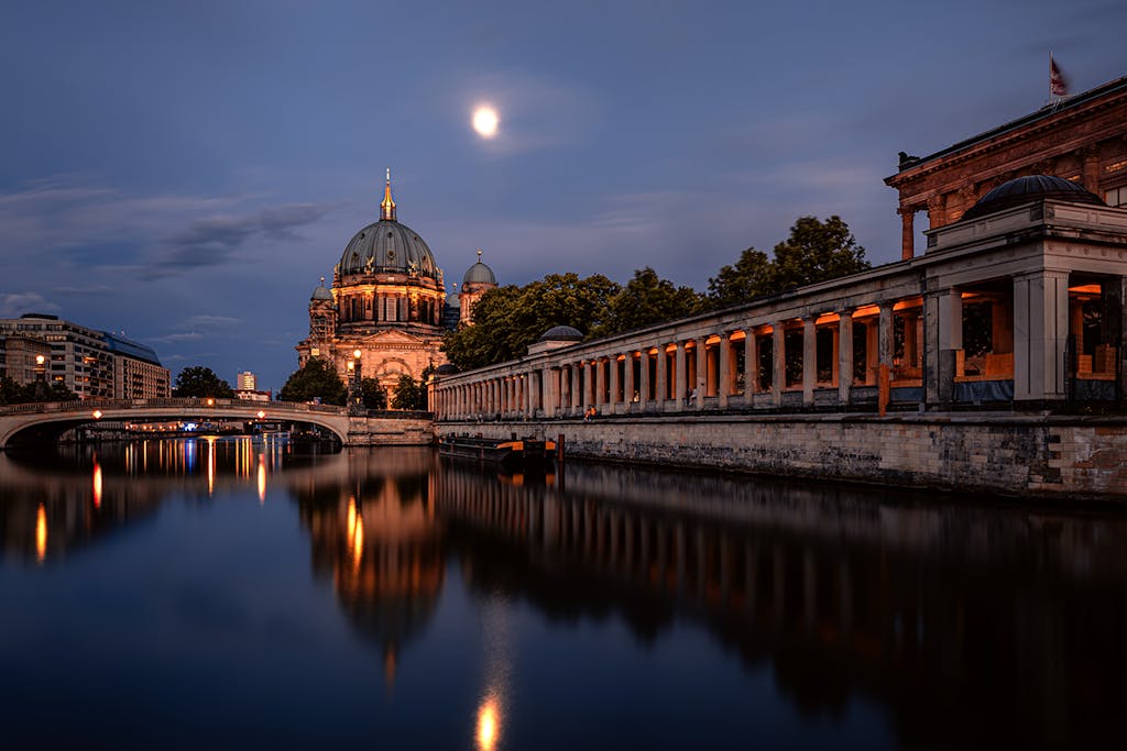 River and Cathedral in Berlin in Evening